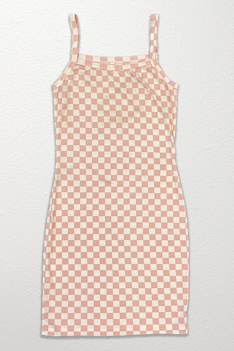 Robe débardeur en maille côtelée à carreaux