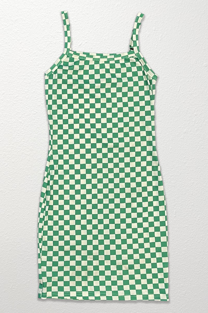 Robe débardeur en maille côtelée à carreaux