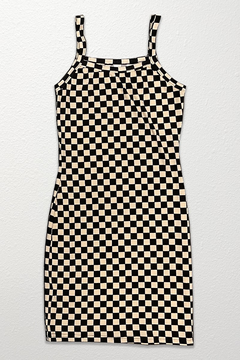 Robe débardeur en maille côtelée à carreaux