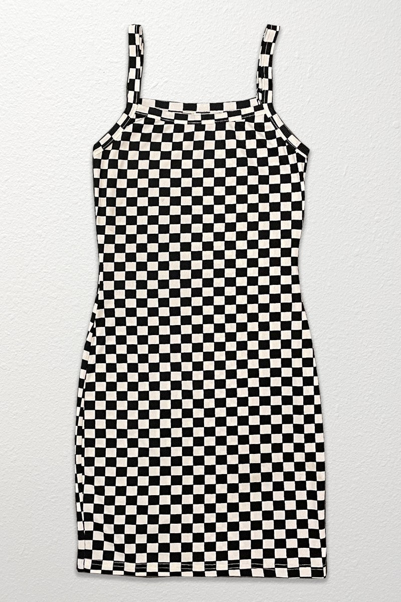 Robe débardeur en maille côtelée à carreaux
