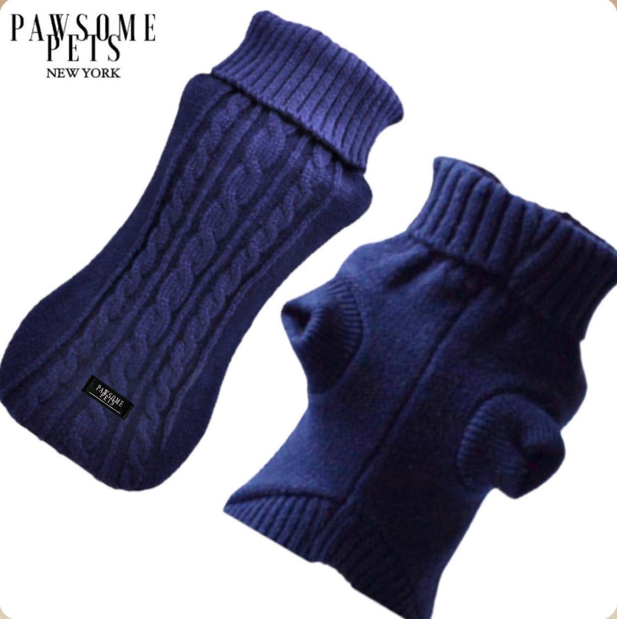 Pull en maille torsadée pour chien et chat (extra chaud) - Bleu marine