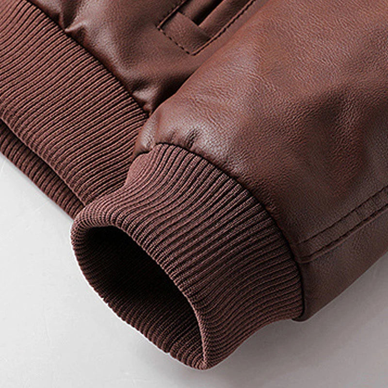 Veste de moto en cuir pour homme, manteau chaud en polaire d'hiver