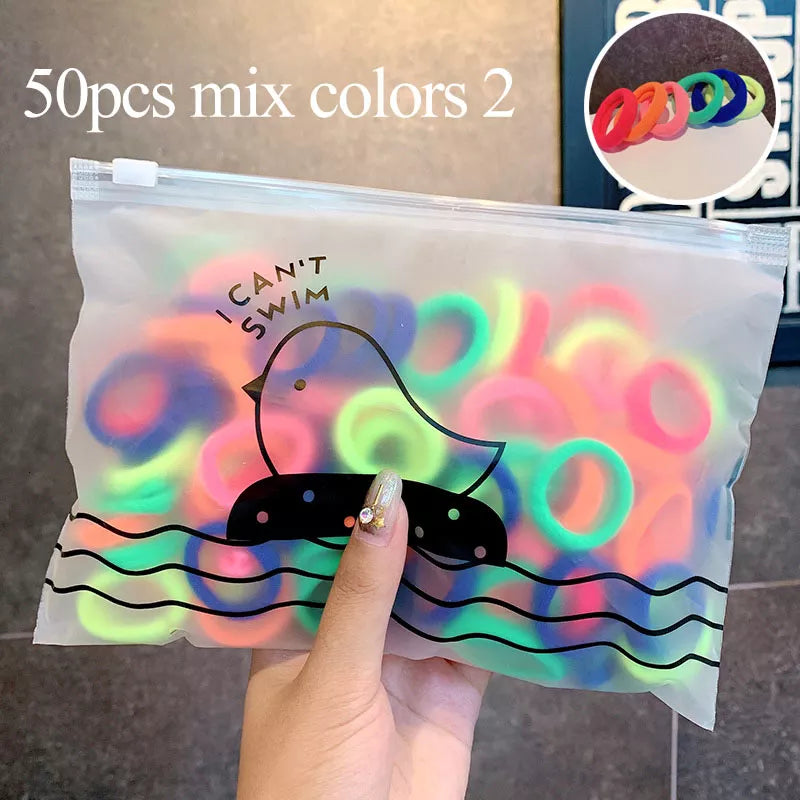 Lot de 50/100 petits élastiques à cheveux colorés en nylon pour filles, accessoires pour cheveux pour enfants