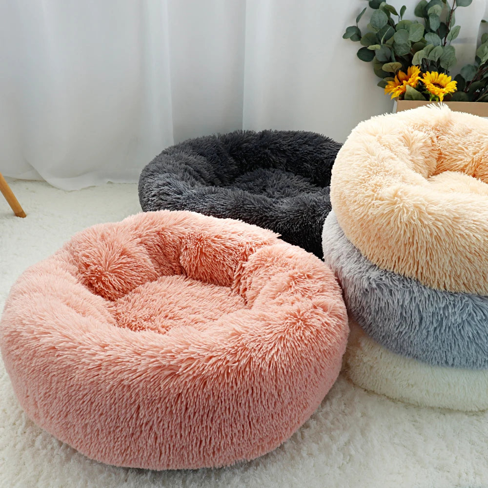 Lit pour chat en peluche long et rond, niche d'hiver douce et chaude pour chiots, 50/60/70 cm