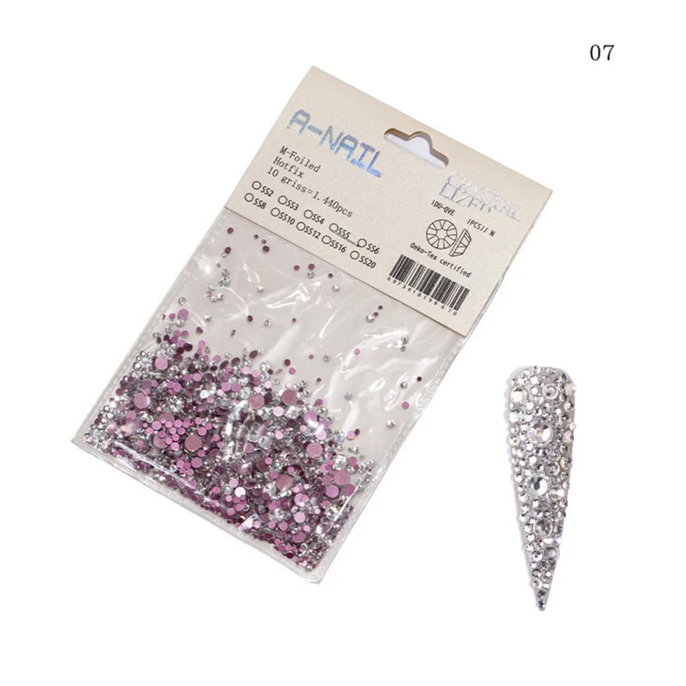 Lot de 1 440 pierres précieuses décoratives pour nail art 3D, tailles variées, non thermocollantes
