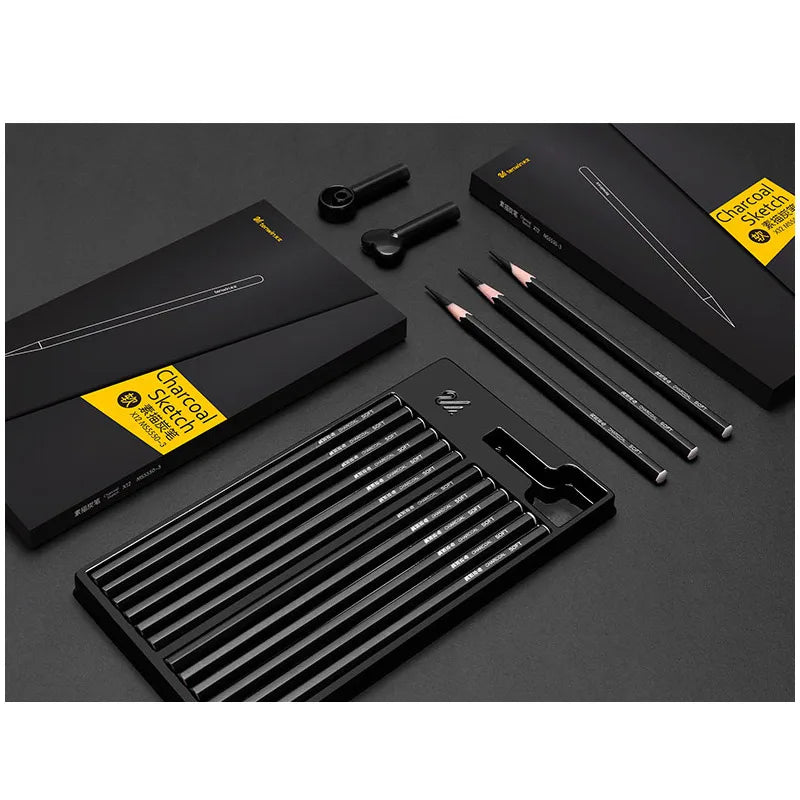 Tenwin Lot de 12 fusains noirs pour croquis, dessin doux/moyen/dur