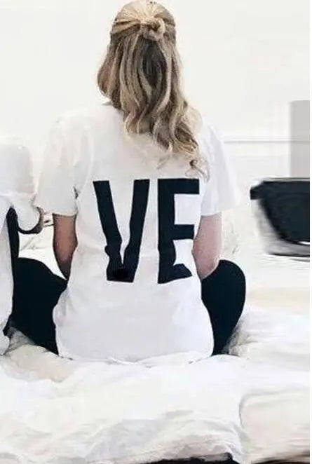 LO VE red casual cotton women's men's t-shirt short sleeve round neck tops