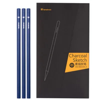 Tenwin Lot de 12 fusains noirs pour croquis, dessin doux/moyen/dur