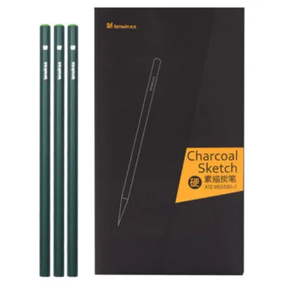 Tenwin Lot de 12 fusains noirs pour croquis, dessin doux/moyen/dur