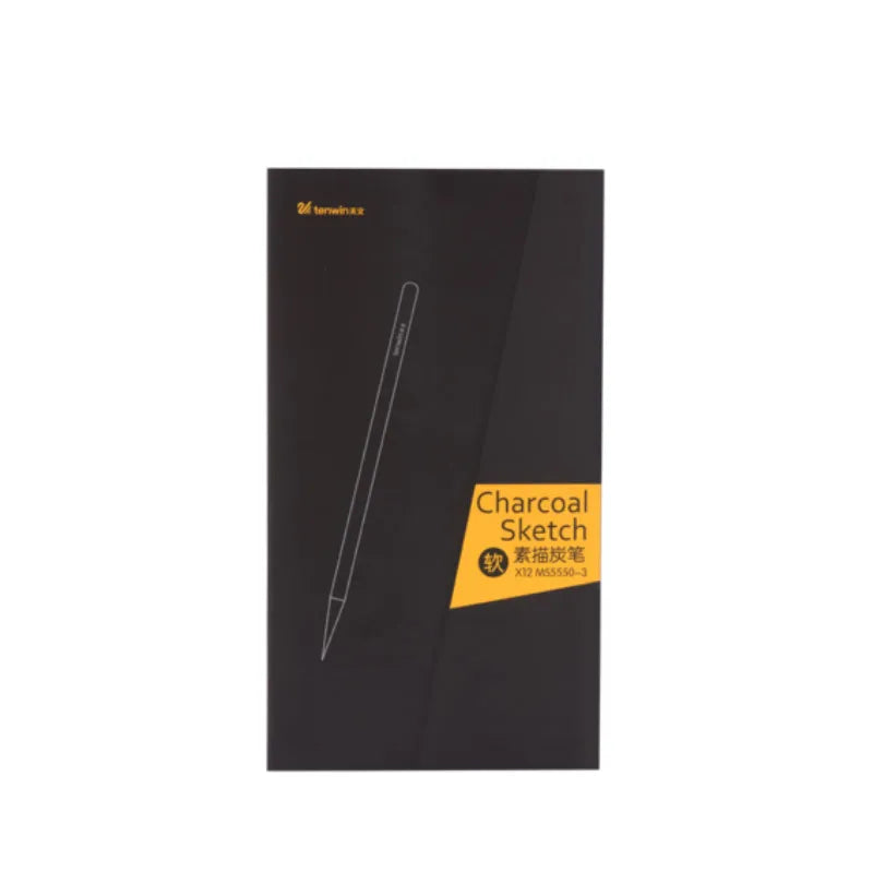 Tenwin Lot de 12 fusains noirs pour croquis, dessin doux/moyen/dur