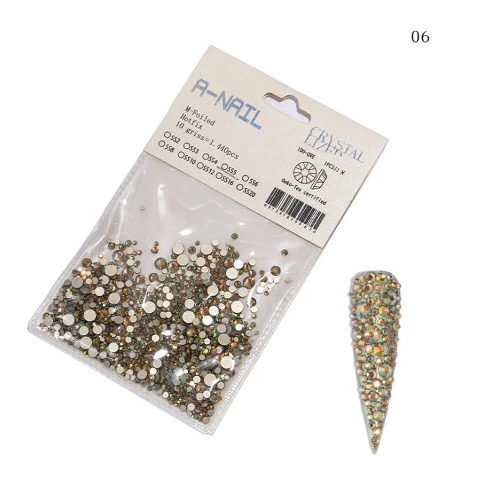 Lot de 1 440 pierres précieuses décoratives pour nail art 3D, tailles variées, non thermocollantes
