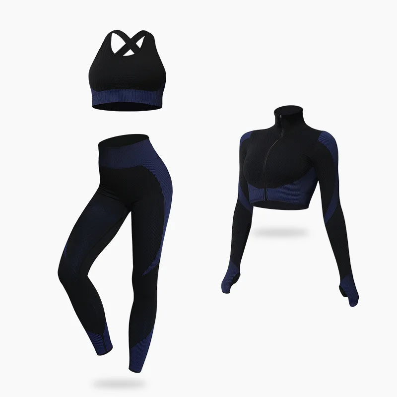 Ensemble survêtement femme 3 pièces avec legging taille haute et veste zippée | Ensemble athleisure élégant avec haut court, legging et veste zippée | Ensemble legging taille haute et haut court pour femmes actives | Survêtement 3 pièces confortable et respirant pour l'entraînement | Ensemble survêtement femme polyvalent pour la salle de sport et le quotidien | Tenue tendance avec veste zippée et legging pour femmes | Ensemble activewear 3 pièces élégant avec legging taille haute | Ensemble athleisure flatt