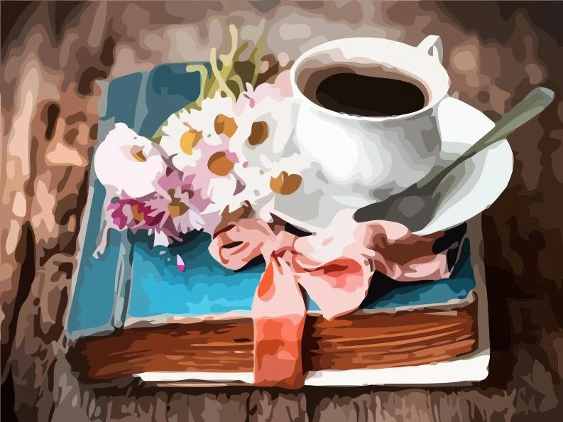 Peinture par numéros Paysage Tasse à café Peinture acrylique par numéros