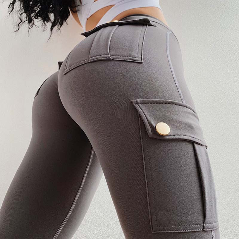 Women's High Waist Elastic Push-up Slim Leggings Four Pockets Fitness Leggings