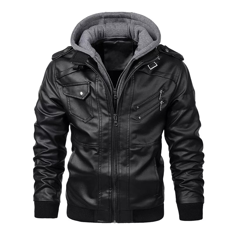 Veste de moto en cuir pour homme, manteau chaud en polaire d'hiver