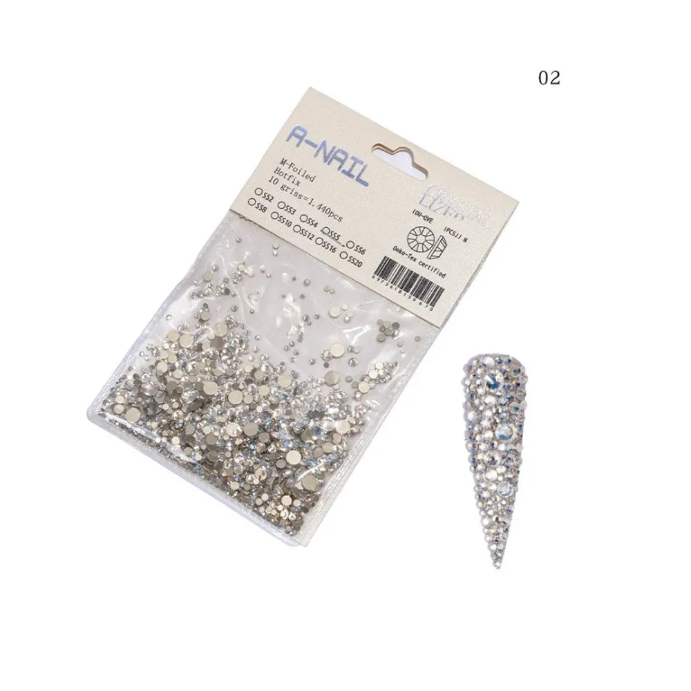Lot de 1 440 pierres précieuses décoratives pour nail art 3D, tailles variées, non thermocollantes