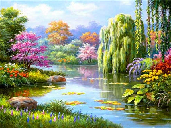 Peinture diamant paysage à faire soi-même, broderie complète en mosaïque