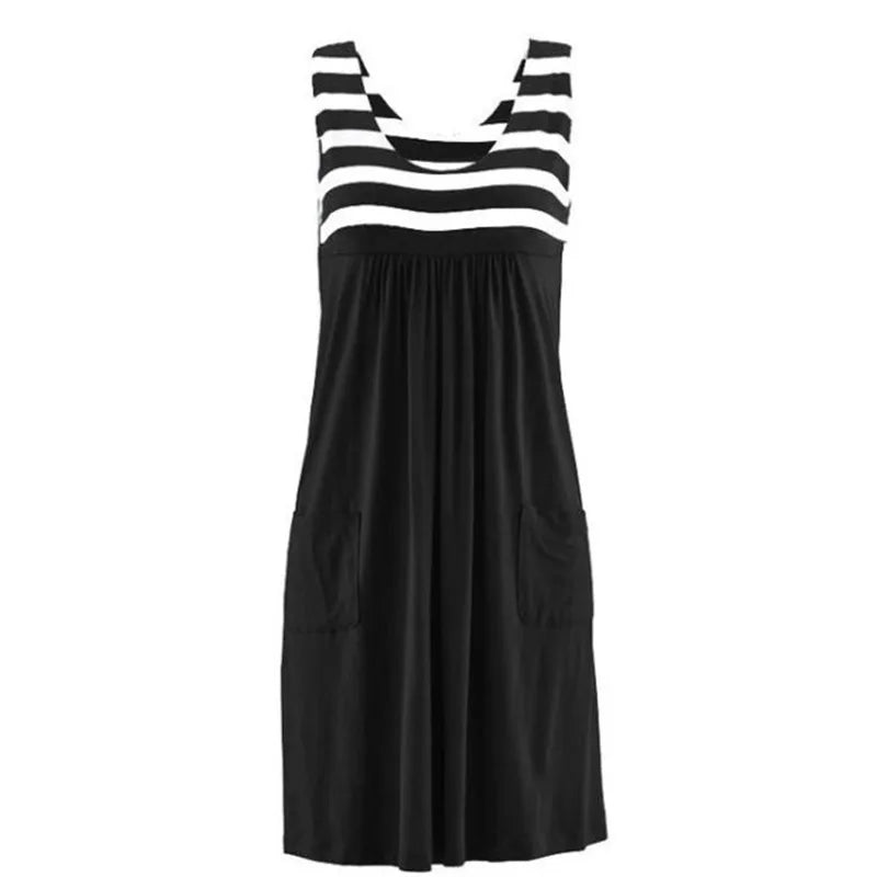 Women's Fashionable Striped Summer Dress, Loose, Simple, Sleeveless