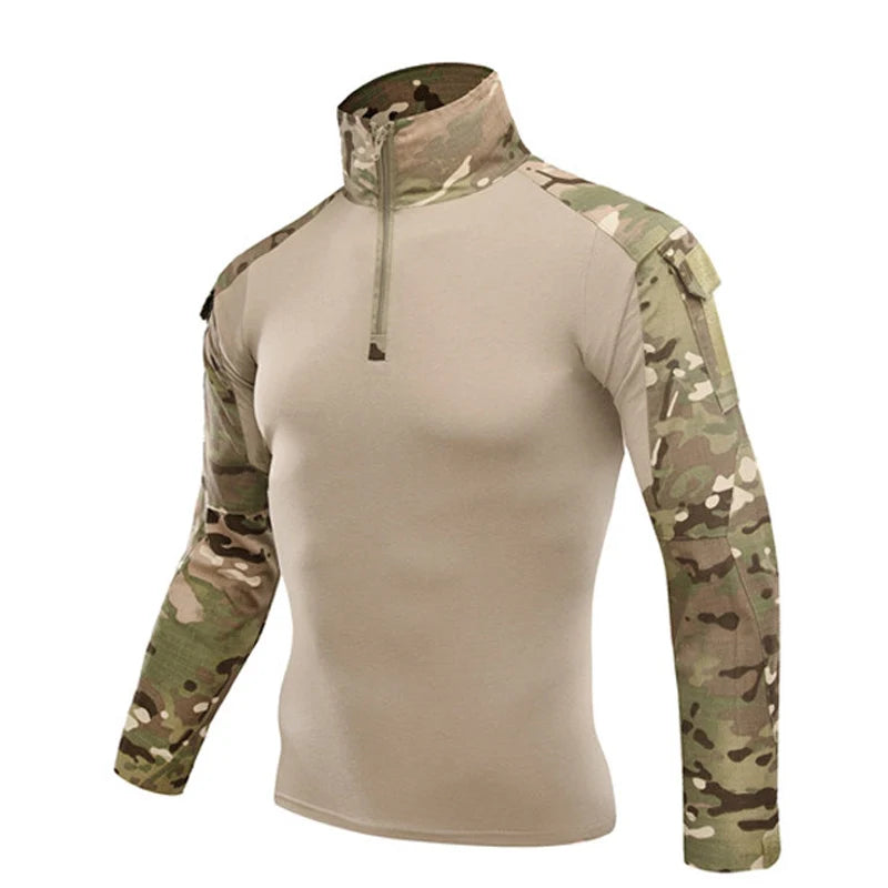 Chemise militaire camouflage unisexe | Vêtement tactique camouflage pour hommes et femmes | Chemise camouflage résistante pour extérieur | T-shirt militaire avec motif camouflage | Vêtement de combat tactique confortable | Chemise camouflage avec poches pratiques | T-shirt militaire léger pour activités extérieures | Chemise robuste pour les sports de plein air | Chemise camouflage avec coutures renforcées | Chemise unisexe tactique et durable