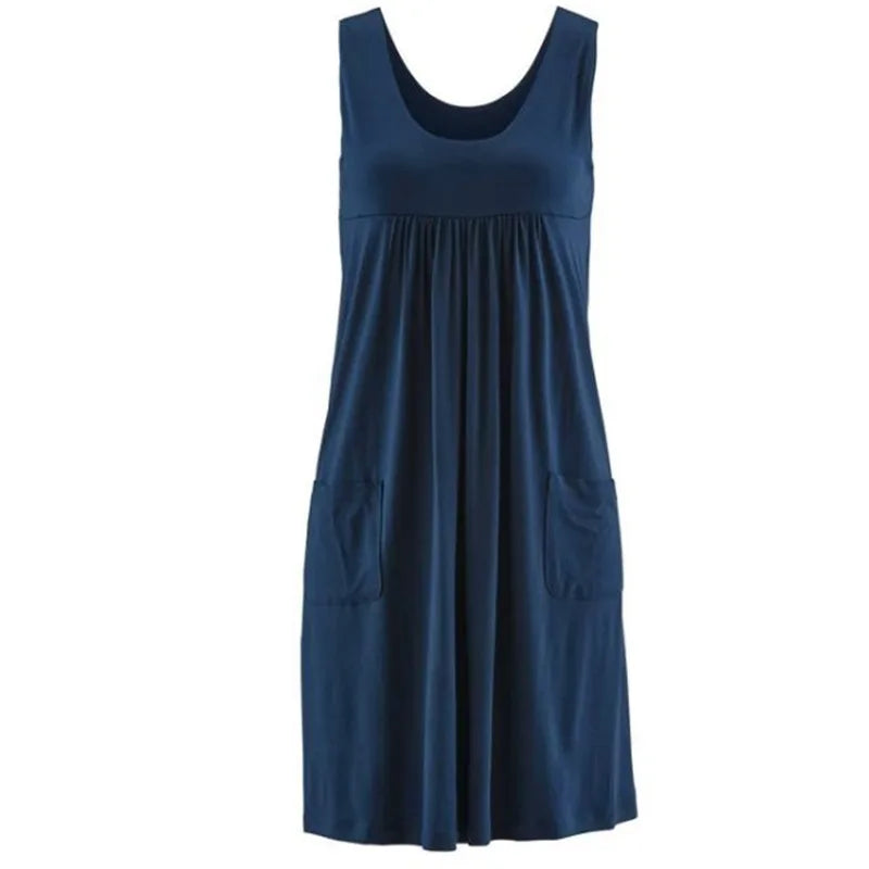 Women's Fashionable Striped Summer Dress, Loose, Simple, Sleeveless