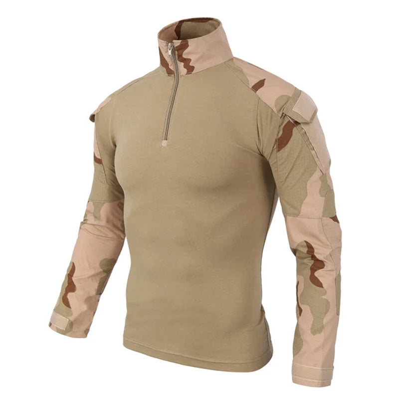 Chemise militaire camouflage unisexe | Vêtement tactique camouflage pour hommes et femmes | Chemise camouflage résistante pour extérieur | T-shirt militaire avec motif camouflage | Vêtement de combat tactique confortable | Chemise camouflage avec poches pratiques | T-shirt militaire léger pour activités extérieures | Chemise robuste pour les sports de plein air | Chemise camouflage avec coutures renforcées | Chemise unisexe tactique et durable