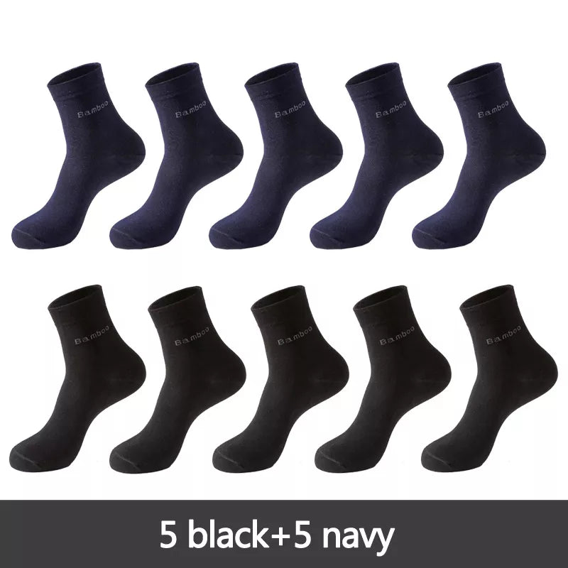 Lot de 10 paires de chaussettes en fibre de bambou pour homme, style décontracté et antibactérien