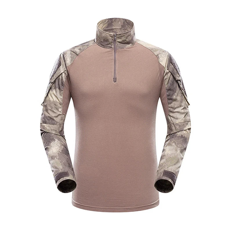 Chemise militaire camouflage unisexe | Vêtement tactique camouflage pour hommes et femmes | Chemise camouflage résistante pour extérieur | T-shirt militaire avec motif camouflage | Vêtement de combat tactique confortable | Chemise camouflage avec poches pratiques | T-shirt militaire léger pour activités extérieures | Chemise robuste pour les sports de plein air | Chemise camouflage avec coutures renforcées | Chemise unisexe tactique et durable