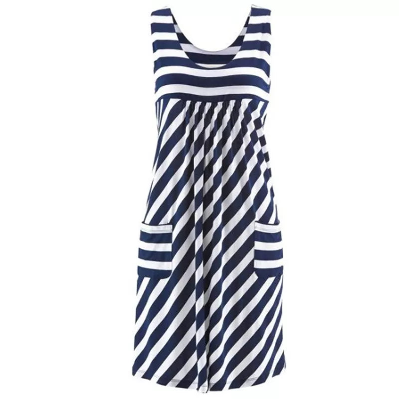 Women's Fashionable Striped Summer Dress, Loose, Simple, Sleeveless