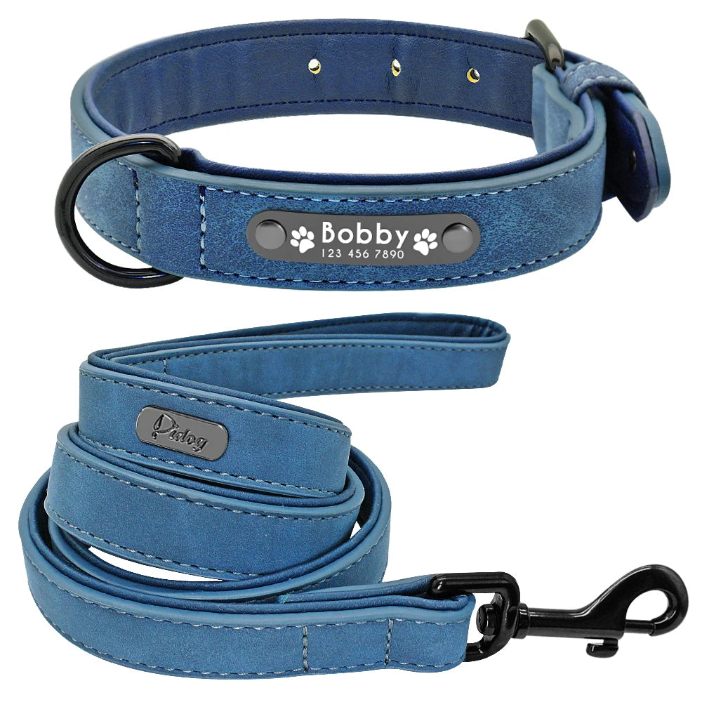 Ensemble collier et laisse en cuir personnalisé pour chiens de petite, moyenne et grande taille, pitbull