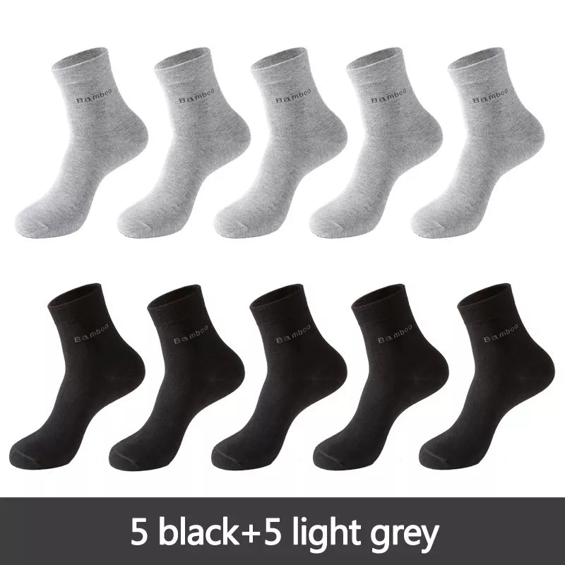 Lot de 10 paires de chaussettes en fibre de bambou pour homme, style décontracté et antibactérien