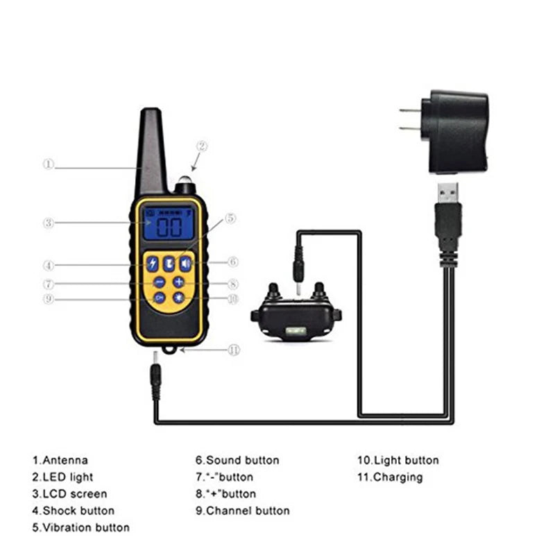 Collier de dressage pour chien rechargeable | Collier de dressage étanche pour chien | Collier avec télécommande pour dressage canin | Collier d'entraînement pour chien 800m | Dispositif électronique de dressage pour chien | Collier éducatif avec bip et vibration | Collier de dressage à stimulation réglable | Collier de dressage à distance pour chien | Collier anti-aboiement pour chien | Collier d'éducation pour chien avec écran LCD