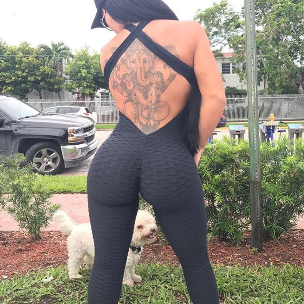 Women's Push Up Fitness Jumpsuit, Backless, Sexy Bodysuit