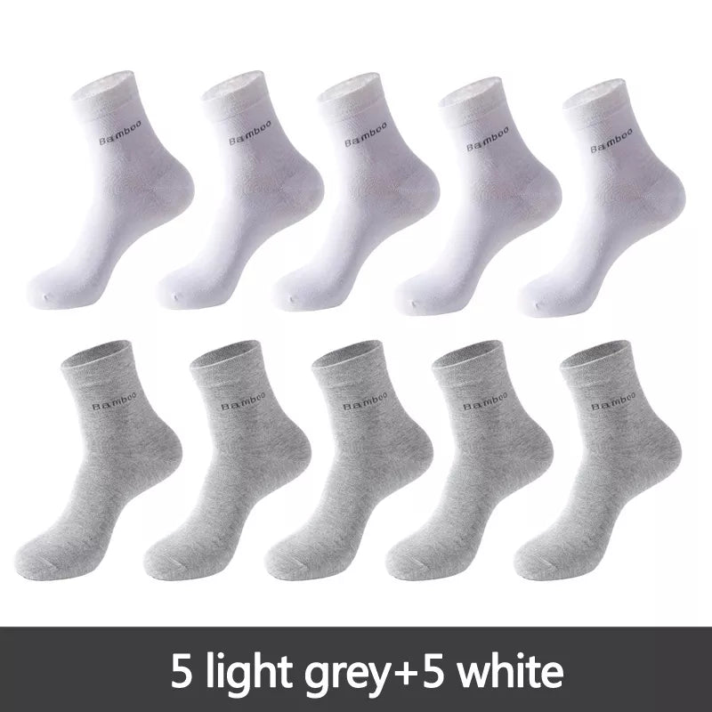 Lot de 10 paires de chaussettes en fibre de bambou pour homme, style décontracté et antibactérien