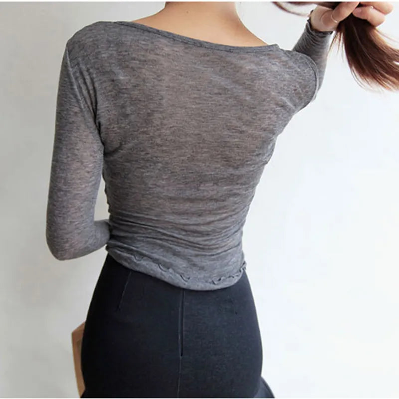 Sexy long sleeve t shirt for women korean style kawaii style