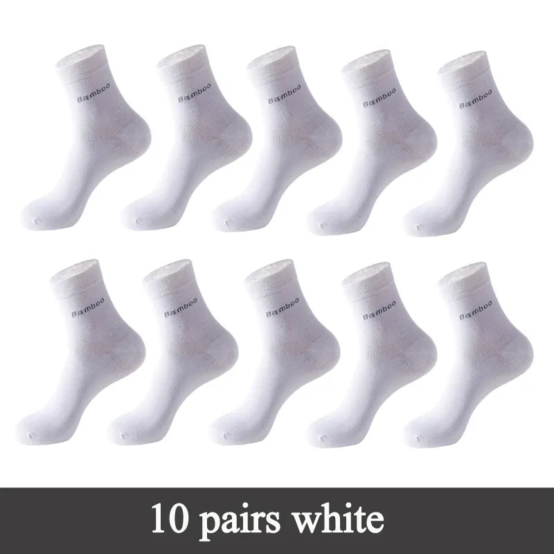 Lot de 10 paires de chaussettes en fibre de bambou pour homme, style décontracté et antibactérien