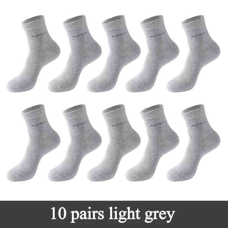Lot de 10 paires de chaussettes en fibre de bambou pour homme, style décontracté et antibactérien