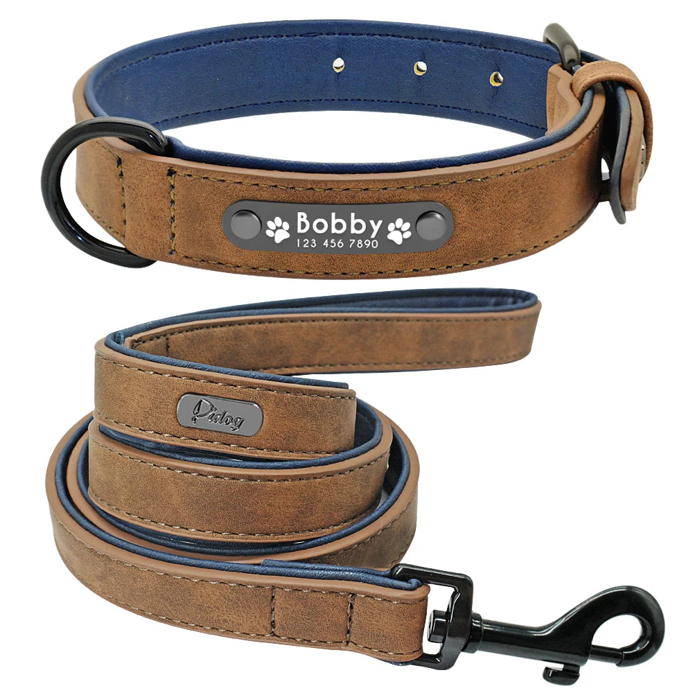 Ensemble collier et laisse en cuir personnalisé pour chiens de petite, moyenne et grande taille, pitbull