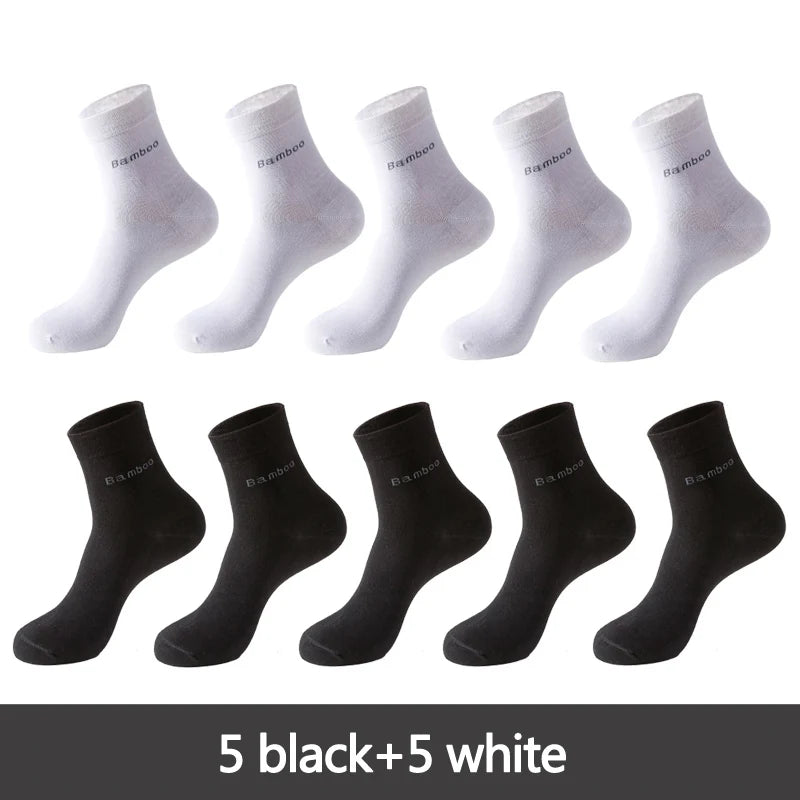 Lot de 10 paires de chaussettes en fibre de bambou pour homme, style décontracté et antibactérien