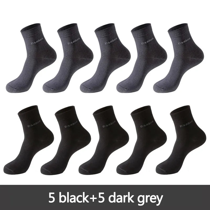 Lot de 10 paires de chaussettes en fibre de bambou pour homme, style décontracté et antibactérien