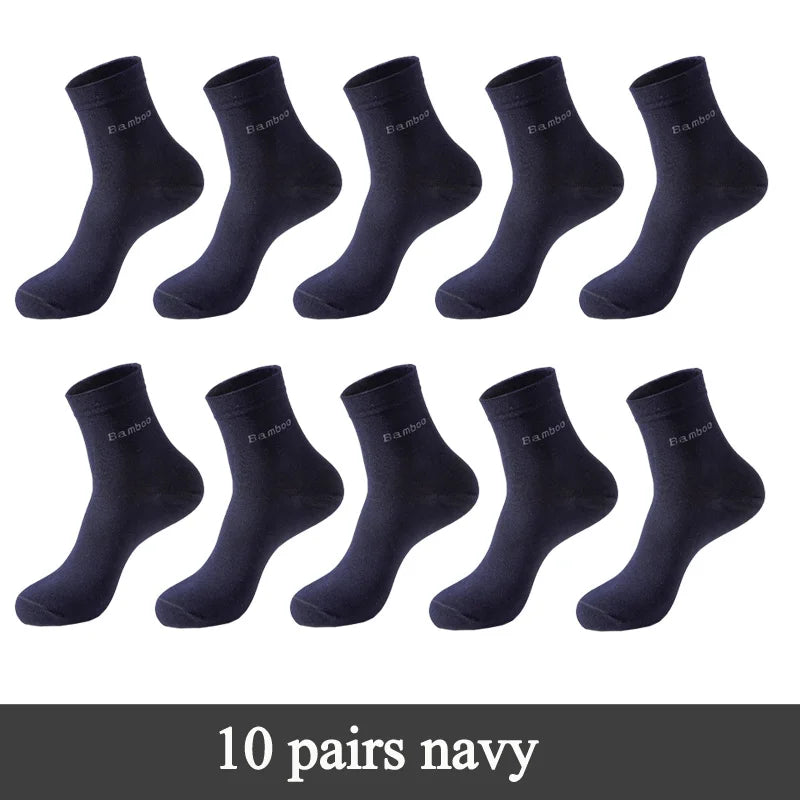 Lot de 10 paires de chaussettes en fibre de bambou pour homme, style décontracté et antibactérien