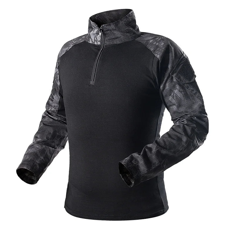 Chemise militaire camouflage unisexe | Vêtement tactique camouflage pour hommes et femmes | Chemise camouflage résistante pour extérieur | T-shirt militaire avec motif camouflage | Vêtement de combat tactique confortable | Chemise camouflage avec poches pratiques | T-shirt militaire léger pour activités extérieures | Chemise robuste pour les sports de plein air | Chemise camouflage avec coutures renforcées | Chemise unisexe tactique et durable
