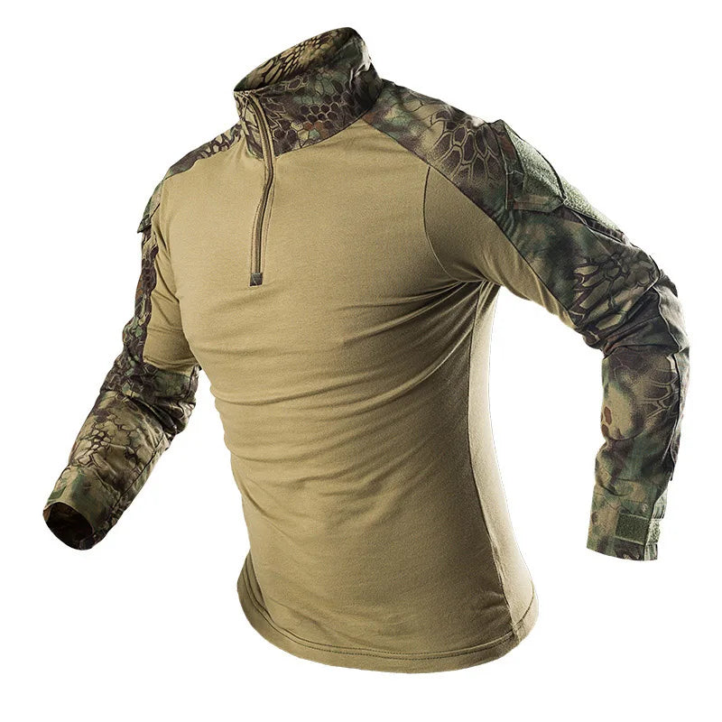 Chemise militaire camouflage unisexe | Vêtement tactique camouflage pour hommes et femmes | Chemise camouflage résistante pour extérieur | T-shirt militaire avec motif camouflage | Vêtement de combat tactique confortable | Chemise camouflage avec poches pratiques | T-shirt militaire léger pour activités extérieures | Chemise robuste pour les sports de plein air | Chemise camouflage avec coutures renforcées | Chemise unisexe tactique et durable