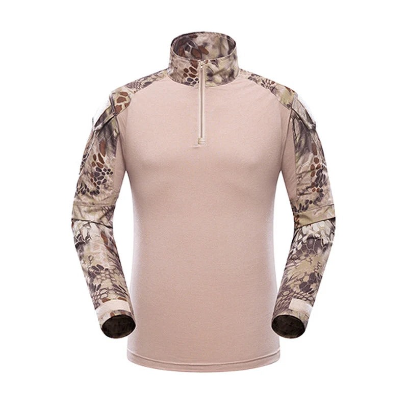 Chemise militaire camouflage unisexe | Vêtement tactique camouflage pour hommes et femmes | Chemise camouflage résistante pour extérieur | T-shirt militaire avec motif camouflage | Vêtement de combat tactique confortable | Chemise camouflage avec poches pratiques | T-shirt militaire léger pour activités extérieures | Chemise robuste pour les sports de plein air | Chemise camouflage avec coutures renforcées | Chemise unisexe tactique et durable