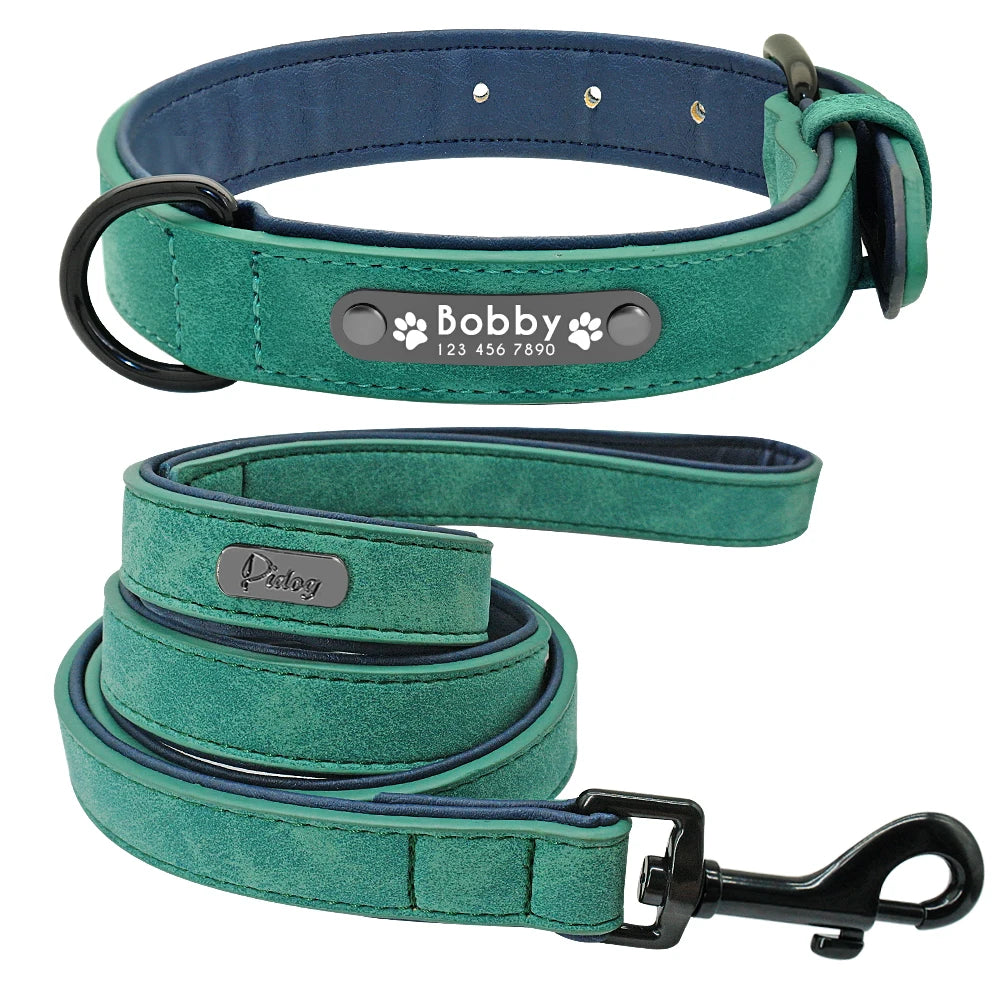 Ensemble collier et laisse en cuir personnalisé pour chiens de petite, moyenne et grande taille, pitbull