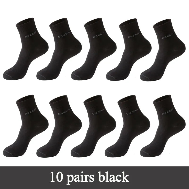 Lot de 10 paires de chaussettes en fibre de bambou pour homme, style décontracté et antibactérien