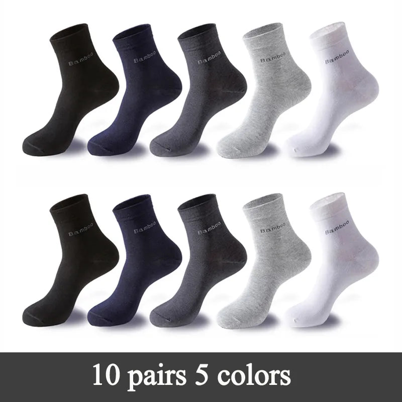 Lot de 10 paires de chaussettes en fibre de bambou pour homme, style décontracté et antibactérien