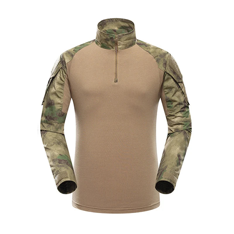 Chemise militaire camouflage unisexe | Vêtement tactique camouflage pour hommes et femmes | Chemise camouflage résistante pour extérieur | T-shirt militaire avec motif camouflage | Vêtement de combat tactique confortable | Chemise camouflage avec poches pratiques | T-shirt militaire léger pour activités extérieures | Chemise robuste pour les sports de plein air | Chemise camouflage avec coutures renforcées | Chemise unisexe tactique et durable
