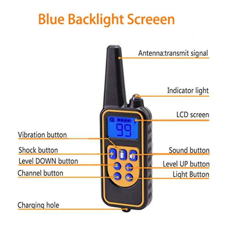 Collier de dressage pour chien rechargeable | Collier de dressage étanche pour chien | Collier avec télécommande pour dressage canin | Collier d'entraînement pour chien 800m | Dispositif électronique de dressage pour chien | Collier éducatif avec bip et vibration | Collier de dressage à stimulation réglable | Collier de dressage à distance pour chien | Collier anti-aboiement pour chien | Collier d'éducation pour chien avec écran LCD