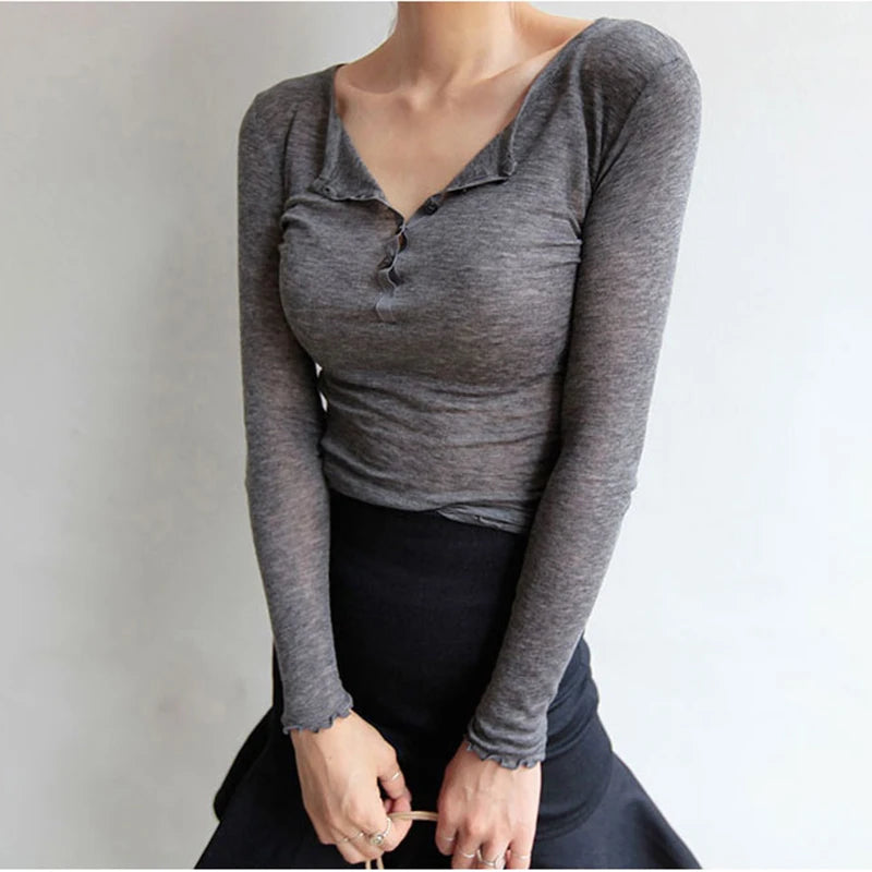 Sexy long sleeve t shirt for women korean style kawaii style