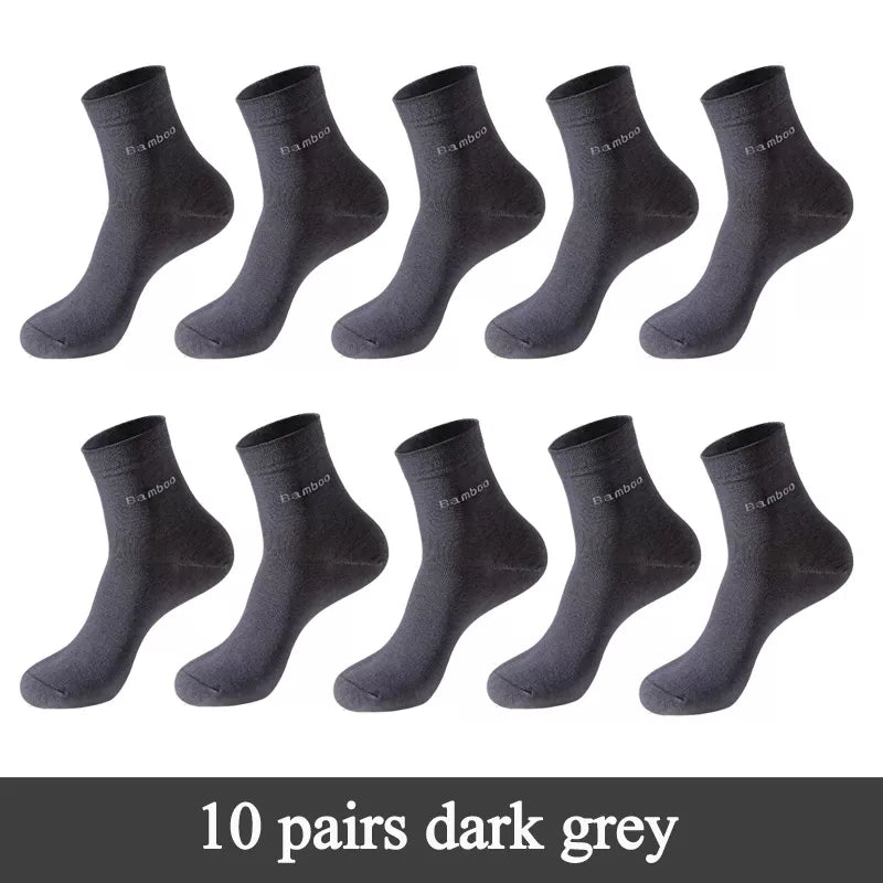 Lot de 10 paires de chaussettes en fibre de bambou pour homme, style décontracté et antibactérien